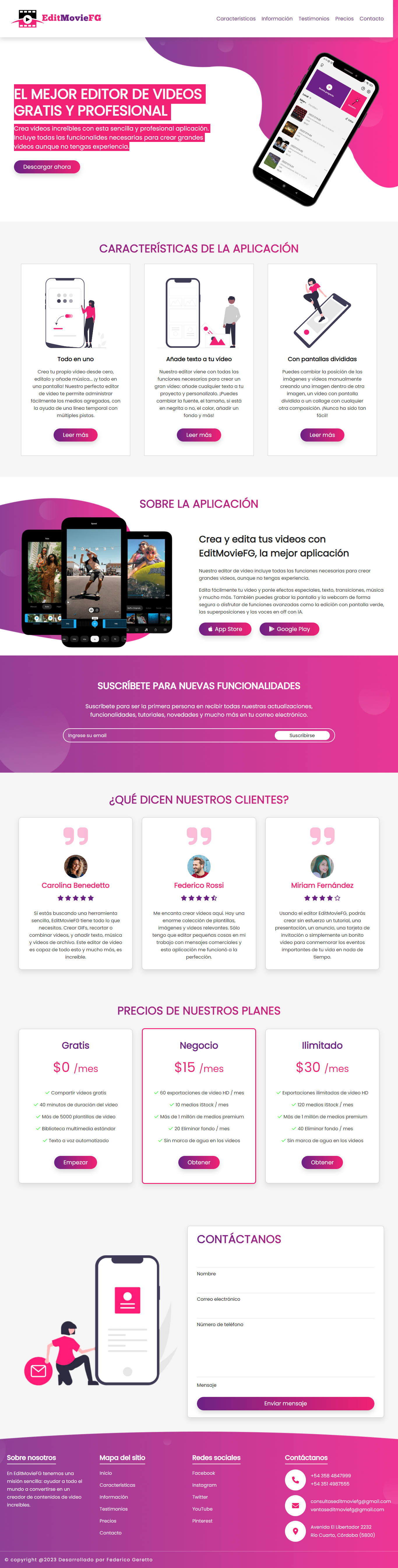 Homepage de la página web EditMovie FG